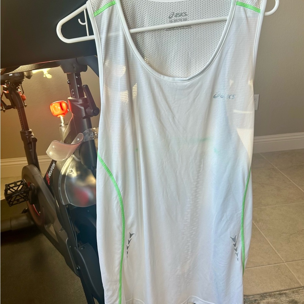 Asics White and Lime Green Athletic Tank